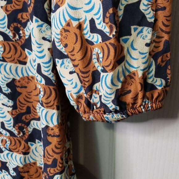 NWT ANTHROPOLOGY  Ottod'Ame Tigress long sleeve surplice neck tiger dress size 8 - Picture 7 of 9